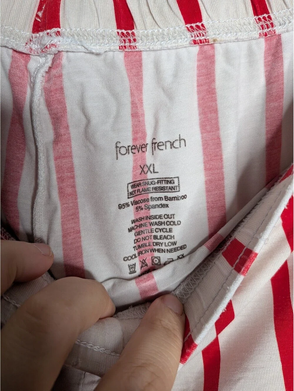 Forever French Red White Striped Bamboo Pajama Pants womens XXL